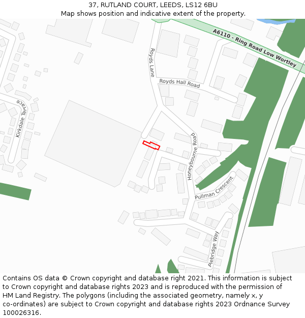 37, RUTLAND COURT, LEEDS, LS12 6BU: Location map and indicative extent of plot