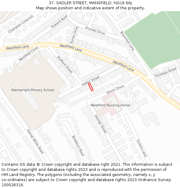37, SADLER STREET, MANSFIELD, NG19 6AJ: Location map and indicative extent of plot