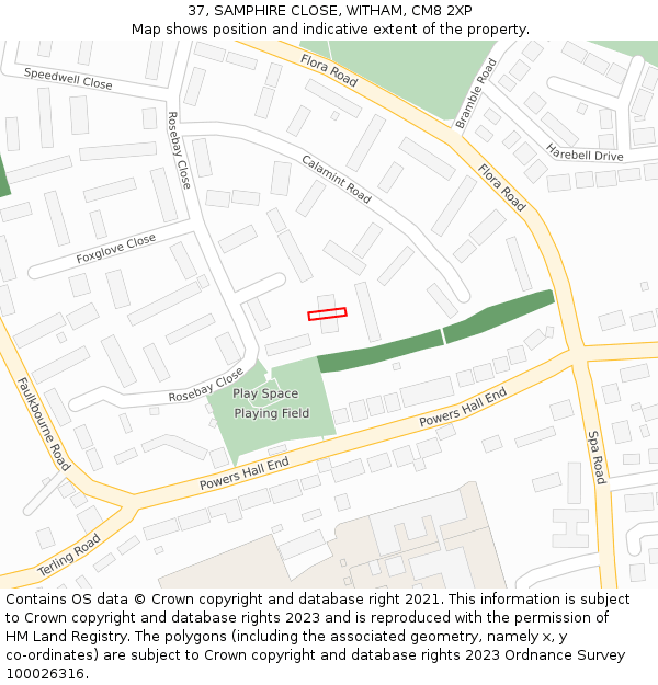 37, SAMPHIRE CLOSE, WITHAM, CM8 2XP: Location map and indicative extent of plot