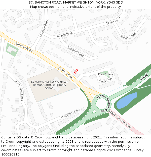 37, SANCTON ROAD, MARKET WEIGHTON, YORK, YO43 3DD: Location map and indicative extent of plot