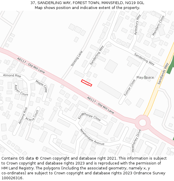37, SANDERLING WAY, FOREST TOWN, MANSFIELD, NG19 0GL: Location map and indicative extent of plot