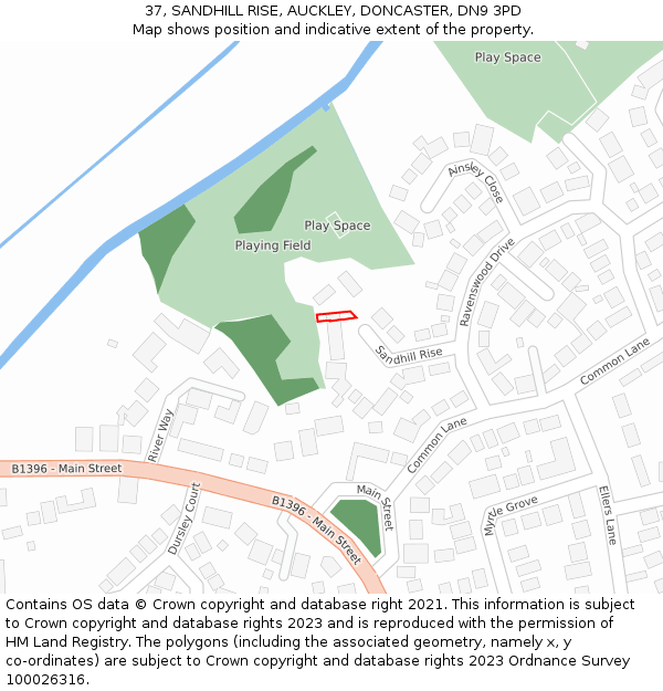 37, SANDHILL RISE, AUCKLEY, DONCASTER, DN9 3PD: Location map and indicative extent of plot