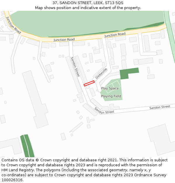 37, SANDON STREET, LEEK, ST13 5QS: Location map and indicative extent of plot