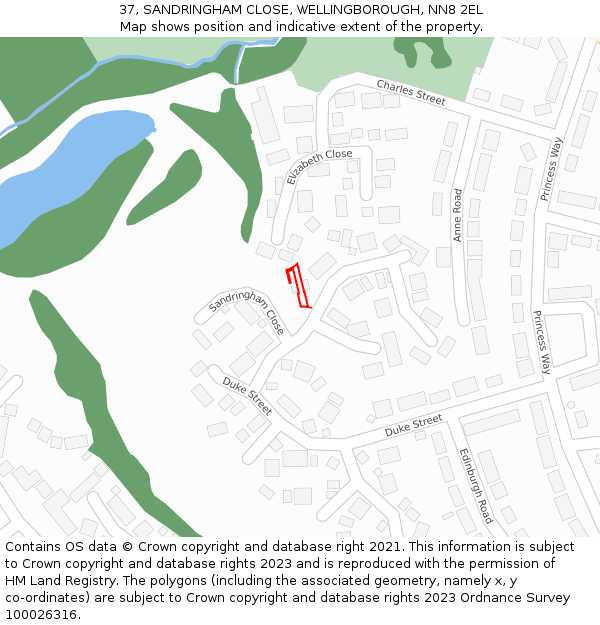 37, SANDRINGHAM CLOSE, WELLINGBOROUGH, NN8 2EL: Location map and indicative extent of plot