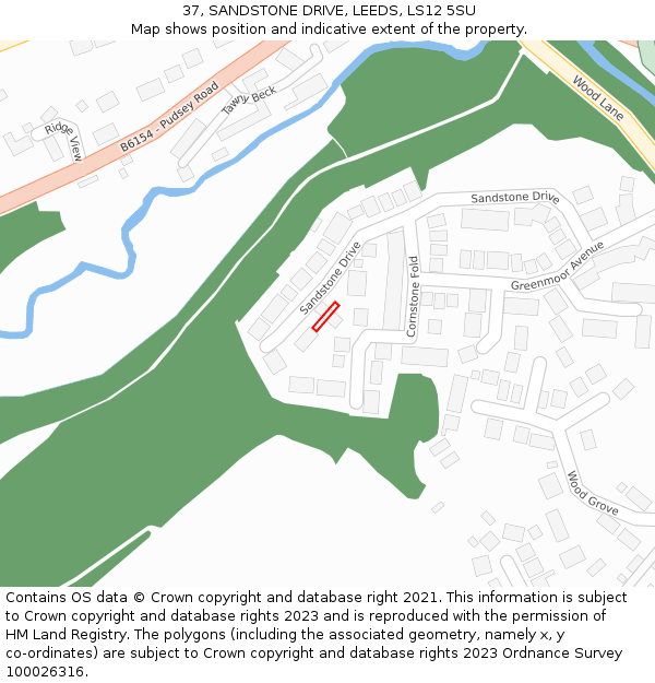 37, SANDSTONE DRIVE, LEEDS, LS12 5SU: Location map and indicative extent of plot