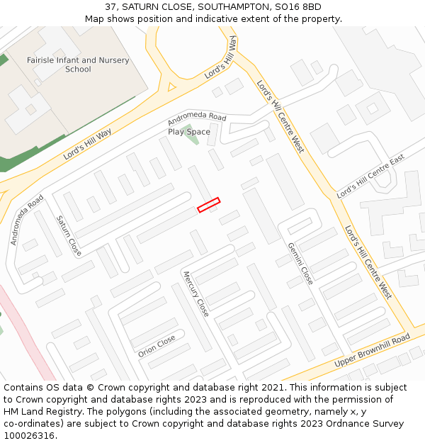 37, SATURN CLOSE, SOUTHAMPTON, SO16 8BD: Location map and indicative extent of plot