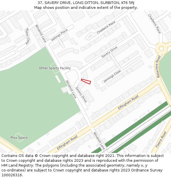 37, SAVERY DRIVE, LONG DITTON, SURBITON, KT6 5RJ: Location map and indicative extent of plot