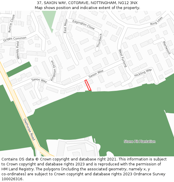 37, SAXON WAY, COTGRAVE, NOTTINGHAM, NG12 3NX: Location map and indicative extent of plot