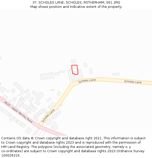 37, SCHOLES LANE, SCHOLES, ROTHERHAM, S61 2RG: Location map and indicative extent of plot