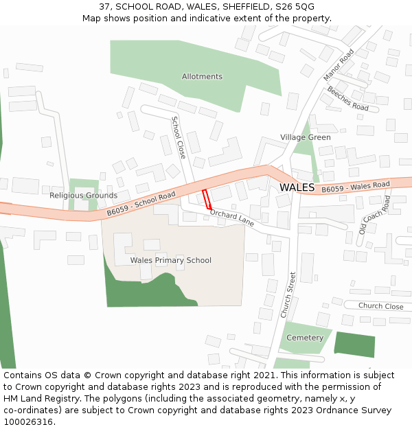 37, SCHOOL ROAD, WALES, SHEFFIELD, S26 5QG: Location map and indicative extent of plot