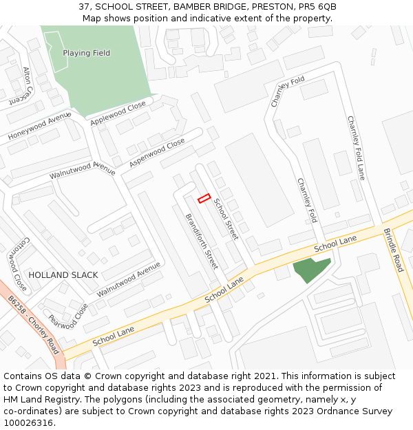 37, SCHOOL STREET, BAMBER BRIDGE, PRESTON, PR5 6QB: Location map and indicative extent of plot