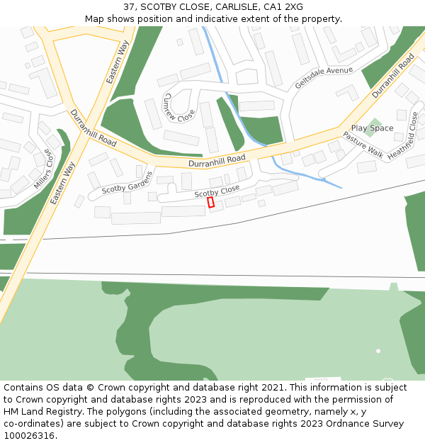 37, SCOTBY CLOSE, CARLISLE, CA1 2XG: Location map and indicative extent of plot