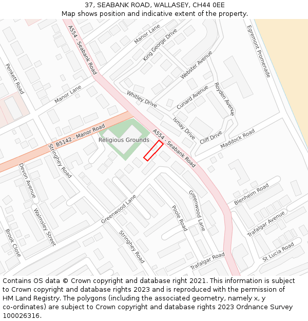 37, SEABANK ROAD, WALLASEY, CH44 0EE: Location map and indicative extent of plot