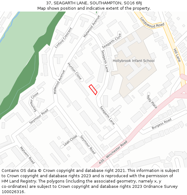 37, SEAGARTH LANE, SOUTHAMPTON, SO16 6RJ: Location map and indicative extent of plot