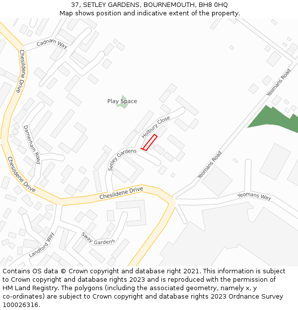 37, SETLEY GARDENS, BOURNEMOUTH, BH8 0HQ: Location map and indicative extent of plot