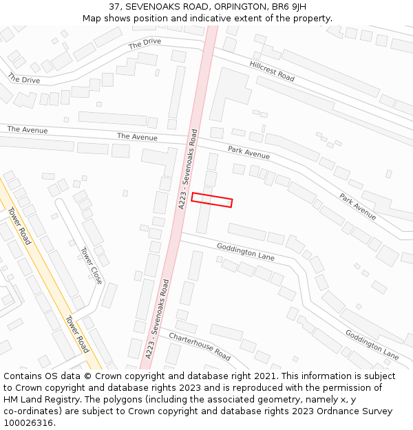 37, SEVENOAKS ROAD, ORPINGTON, BR6 9JH: Location map and indicative extent of plot