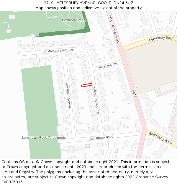 37, SHAFTESBURY AVENUE, GOOLE, DN14 6UZ: Location map and indicative extent of plot
