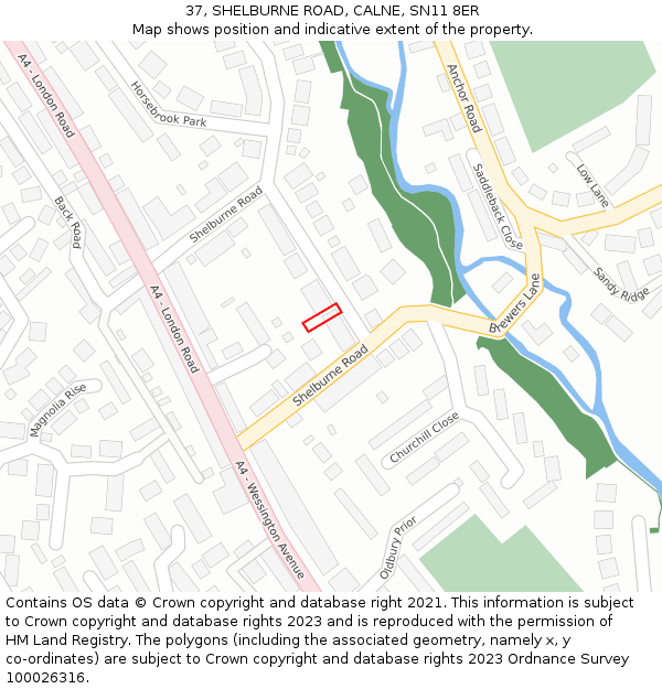 37, SHELBURNE ROAD, CALNE, SN11 8ER: Location map and indicative extent of plot
