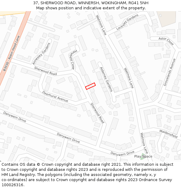 37, SHERWOOD ROAD, WINNERSH, WOKINGHAM, RG41 5NH: Location map and indicative extent of plot