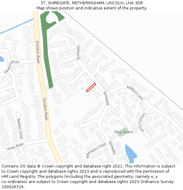 37, SHIREGATE, METHERINGHAM, LINCOLN, LN4 3DR: Location map and indicative extent of plot