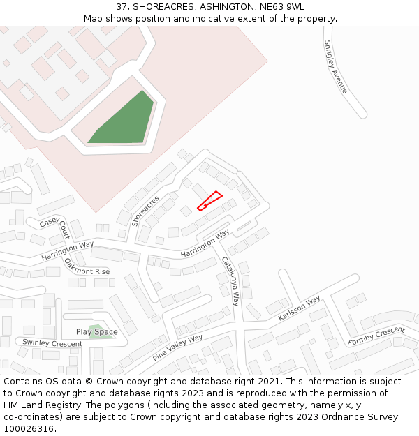 37, SHOREACRES, ASHINGTON, NE63 9WL: Location map and indicative extent of plot