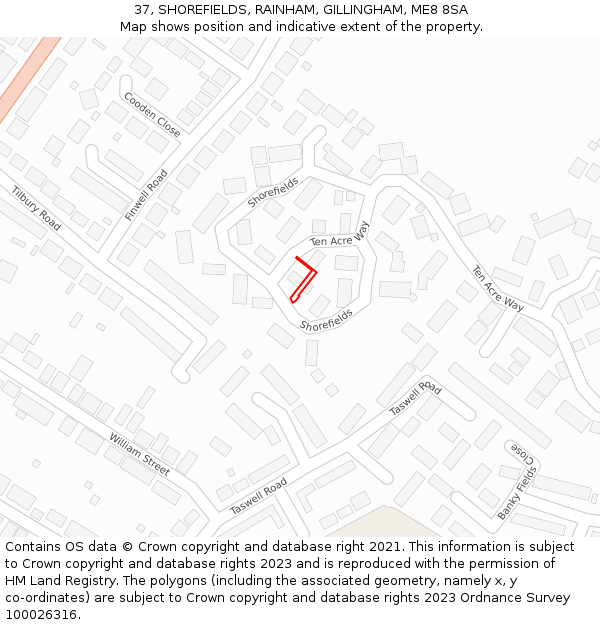 37, SHOREFIELDS, RAINHAM, GILLINGHAM, ME8 8SA: Location map and indicative extent of plot