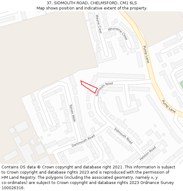 37, SIDMOUTH ROAD, CHELMSFORD, CM1 6LS: Location map and indicative extent of plot