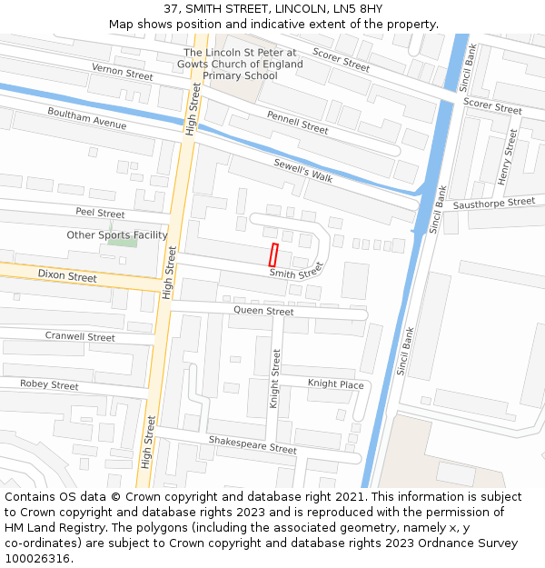 37, SMITH STREET, LINCOLN, LN5 8HY: Location map and indicative extent of plot