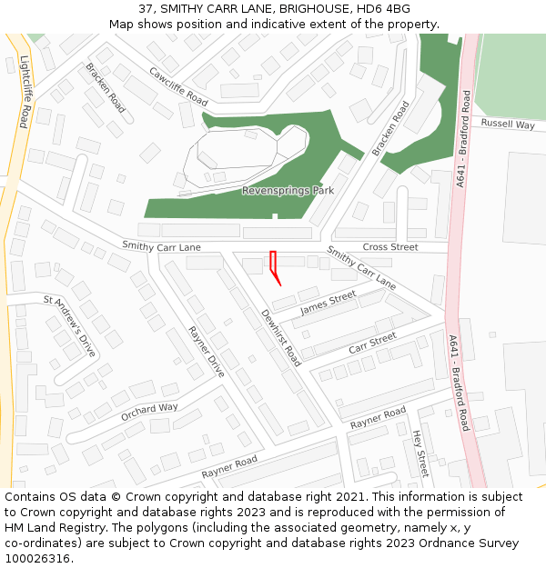 37, SMITHY CARR LANE, BRIGHOUSE, HD6 4BG: Location map and indicative extent of plot