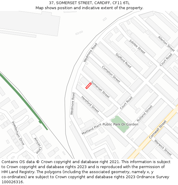 37, SOMERSET STREET, CARDIFF, CF11 6TL: Location map and indicative extent of plot
