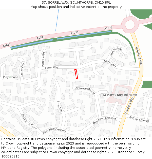 37, SORREL WAY, SCUNTHORPE, DN15 8PL: Location map and indicative extent of plot