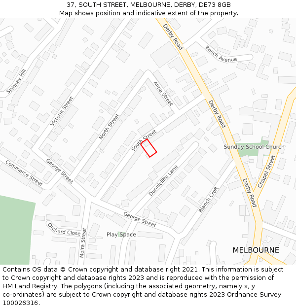 37, SOUTH STREET, MELBOURNE, DERBY, DE73 8GB: Location map and indicative extent of plot
