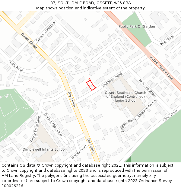 37, SOUTHDALE ROAD, OSSETT, WF5 8BA: Location map and indicative extent of plot