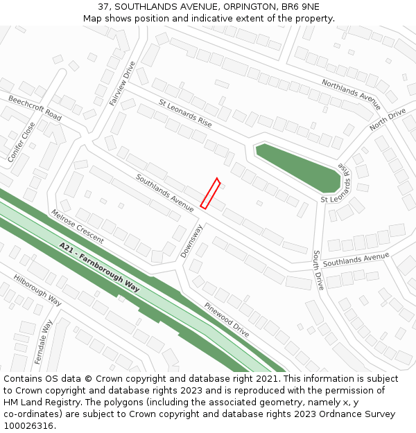 37, SOUTHLANDS AVENUE, ORPINGTON, BR6 9NE: Location map and indicative extent of plot