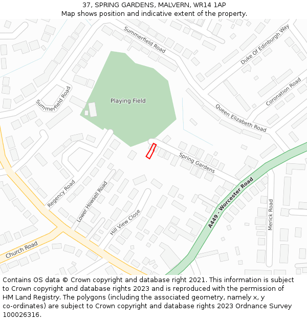 37, SPRING GARDENS, MALVERN, WR14 1AP: Location map and indicative extent of plot