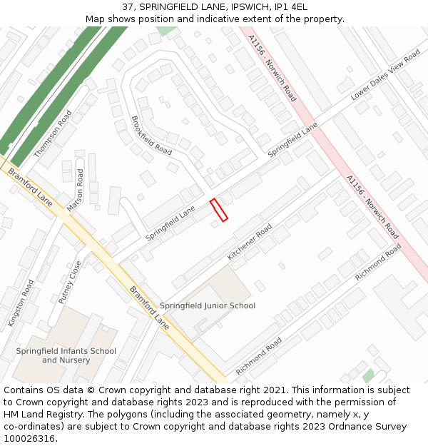 37, SPRINGFIELD LANE, IPSWICH, IP1 4EL: Location map and indicative extent of plot