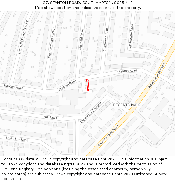 37, STANTON ROAD, SOUTHAMPTON, SO15 4HF: Location map and indicative extent of plot