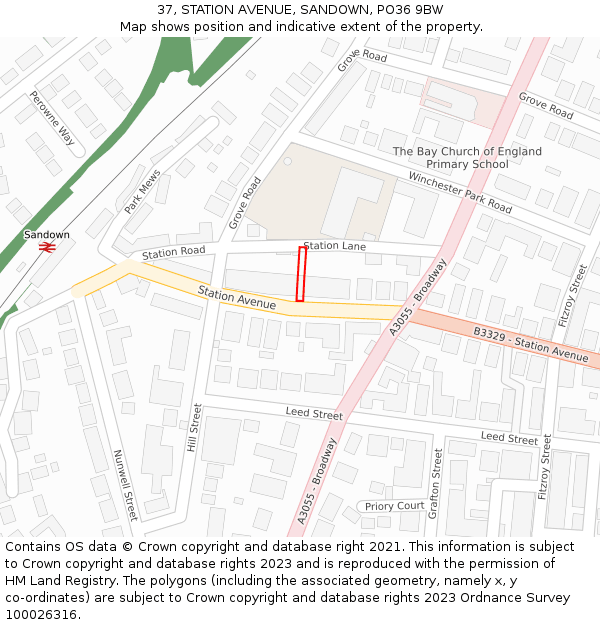 37, STATION AVENUE, SANDOWN, PO36 9BW: Location map and indicative extent of plot
