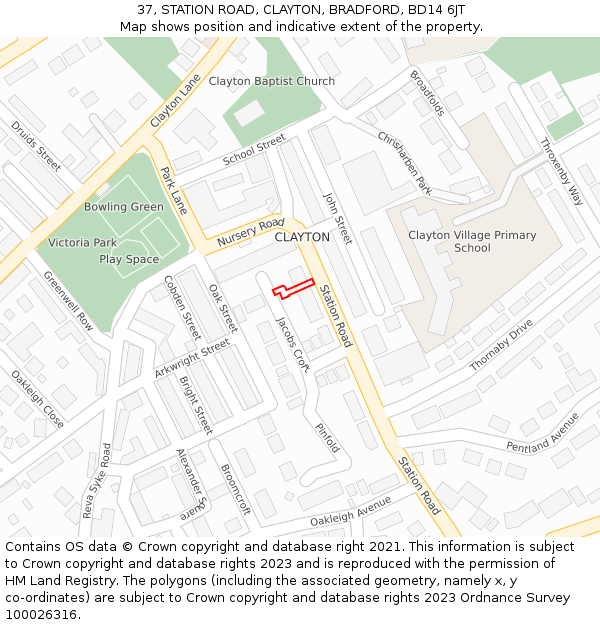 37, STATION ROAD, CLAYTON, BRADFORD, BD14 6JT: Location map and indicative extent of plot
