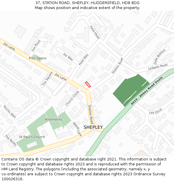 37, STATION ROAD, SHEPLEY, HUDDERSFIELD, HD8 8DG: Location map and indicative extent of plot