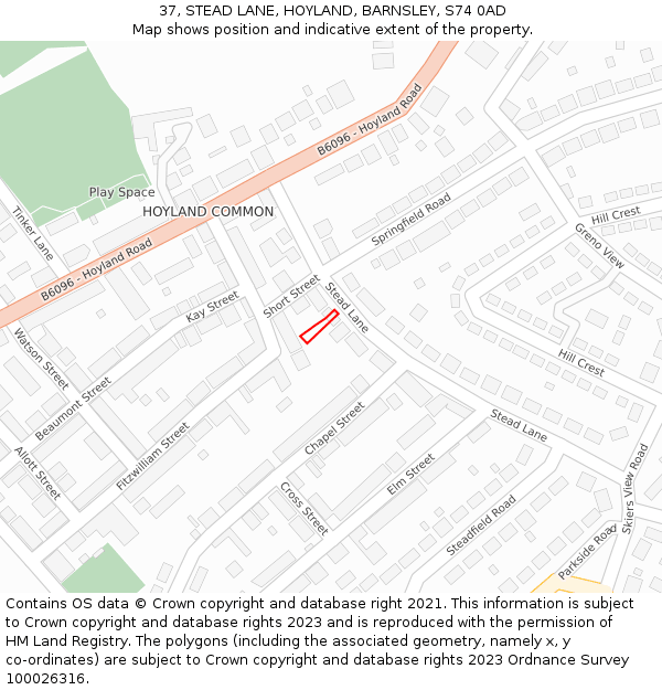37, STEAD LANE, HOYLAND, BARNSLEY, S74 0AD: Location map and indicative extent of plot