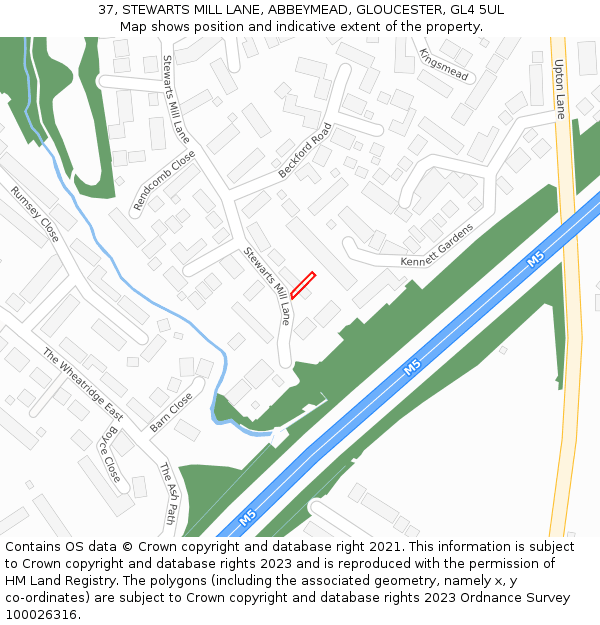 37, STEWARTS MILL LANE, ABBEYMEAD, GLOUCESTER, GL4 5UL: Location map and indicative extent of plot