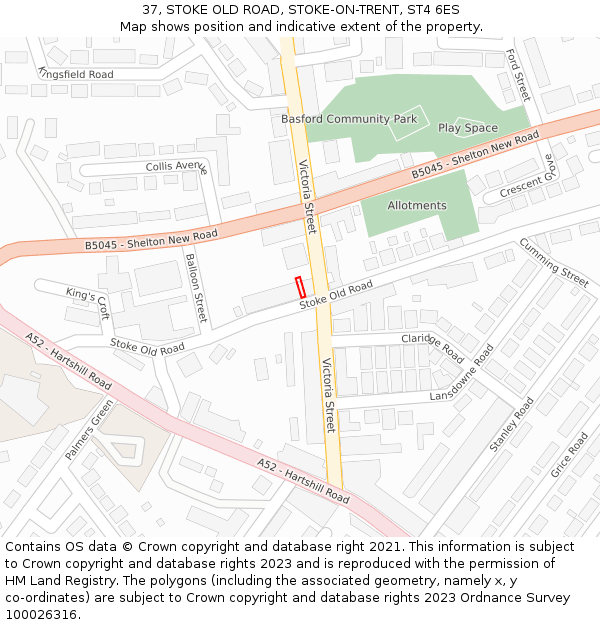 37, STOKE OLD ROAD, STOKE-ON-TRENT, ST4 6ES: Location map and indicative extent of plot