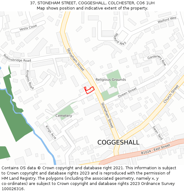 37, STONEHAM STREET, COGGESHALL, COLCHESTER, CO6 1UH: Location map and indicative extent of plot