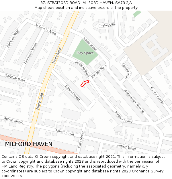 37, STRATFORD ROAD, MILFORD HAVEN, SA73 2JA: Location map and indicative extent of plot