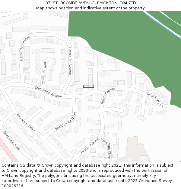 37, STURCOMBE AVENUE, PAIGNTON, TQ4 7TD: Location map and indicative extent of plot