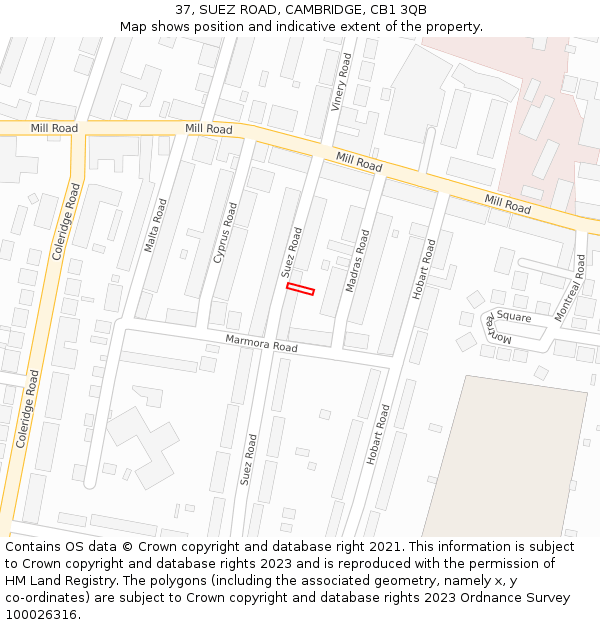 37, SUEZ ROAD, CAMBRIDGE, CB1 3QB: Location map and indicative extent of plot