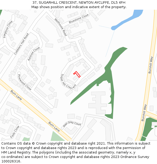 37, SUGARHILL CRESCENT, NEWTON AYCLIFFE, DL5 4FH: Location map and indicative extent of plot
