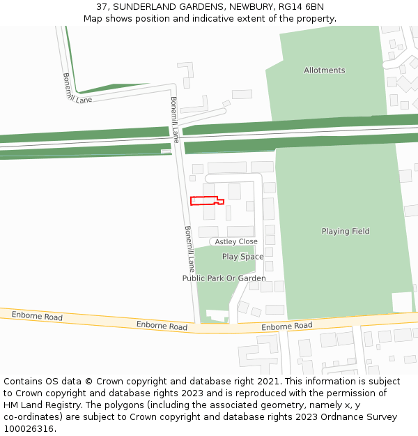37, SUNDERLAND GARDENS, NEWBURY, RG14 6BN: Location map and indicative extent of plot