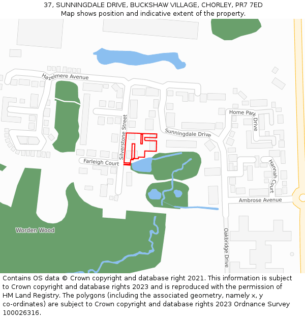 37, SUNNINGDALE DRIVE, BUCKSHAW VILLAGE, CHORLEY, PR7 7ED: Location map and indicative extent of plot